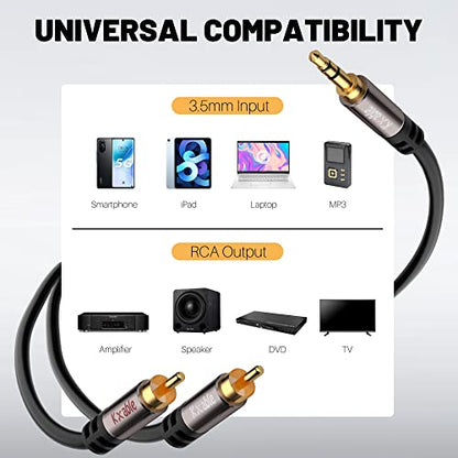 3.5mm to RCA Cable 25FT, 2 Male RCA to Aux Stereo Audio Adapter, Hi-Fi Sound Auxiliary RCA Y Splitter Cord, Shielded 1/8 to 2RCA Cable for Headphone, MP3, Tablet, Speaker, HDTV, Phone and More - size: 25 Feet