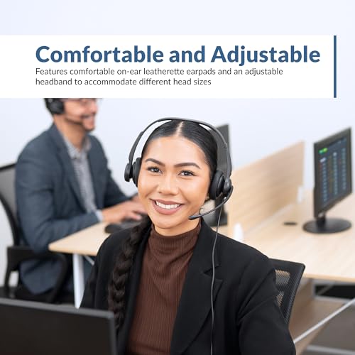 Cyber Acoustics AC-204ENC USB Stereo Headset with Dual-Mic ENC | Great for Office and Remote Work Calls, In-Line Control Module, Leatherette Earpads - style: USB Stereo ENC Headset