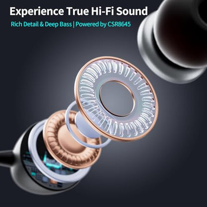 Neckband Retractable Bluetooth Headphones, Wireless Headset with 22H Playtime, Sweat-Resistant Sports, Dual Device Connect, Noise Cancelling Earphones with Mic (Blue) - color: BLUE