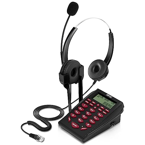 AGPTEK Upgraded Corded Phone with Binaural Headset & Dialpad | Noise-Cancelling Call Center Telephone, for Home & Office, with Comfortable Dual-Earpiece and Easy Number Pad