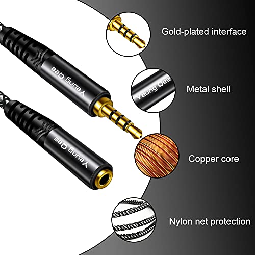 Headphone Extension Cable 1.5 ft, 4 Pole Nylon Braid 3.5mm TRRS Male to Female Lossless Stereo Audio Adapter Extension Cable for Tablet/PC/ PS4 and More (1.5FT/0.5M) - size: 1.5 ft