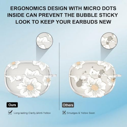 Aircawin for Bose Ultra Open Earbuds Case Clear,Cute Camellia Design-Clear | Shockproof Soft TPU Cover for Bose Open Ear Earbuds Case Cover with Girly Flower Keychain&Cleaning Pen for Bose Earbuds Women - color: White Camelia