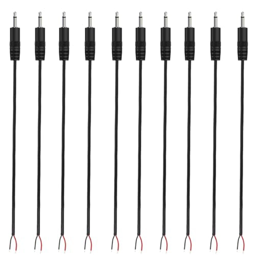 10PCS 3.5mm 1/8" TS Mono Audio Male Plug to 2Wire Pigtail Cable | 25cm Length，TS 2Pole，for Headphone Headset Earphone DIY Repair Replacement - style: 3.5mm TS Mono Male