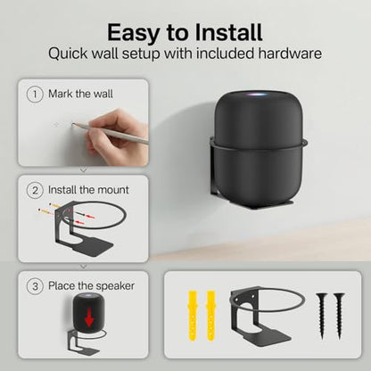 Heavy Duty Speaker Mount for HomePod 1st & 2nd Gen Wall Bracket, Easy Alignment for Homepod Wall Mount, Metal Speaker Bracket Reserved Charging Port with Mounting Hardware, Black - color: Black