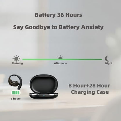 Open Ear Headphones - Bluetooth 6.0 Wireless Earbuds for Sports and Running, 36H Playtime, Air Conduction Over-Ear Buds with Mic, Sweatproof Workout Earphones for iPhone and Android, Black