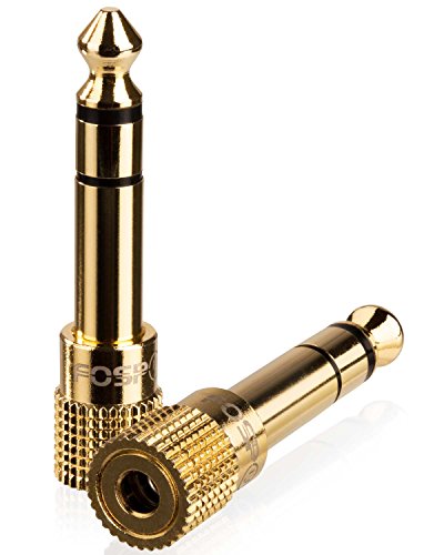 FosPower 6.35mm (1/4 inch) Male to 3.5mm (1/8 inch) Female 3-Conductor TRS AUX Stereo Audio Headphone Jack Adapter - 24K Gold Plated (5 Pack) | 24K gold-plated 6.35mm 1/4" male to 3.5mm 1/8" female TRS stereo audio adapter for guitar amplifiers, headphone