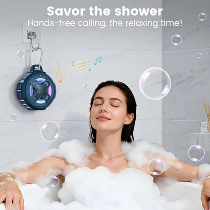 XLEADER X8, Upgraded, Portable Bluetooth Speaker, Certified IP67 Waterproof Shower Speaker, Silicone Case, 10W Bass, 24Hrs Playtime, Small, Floating, RGB Lights, Clip, for Pool Beach Kayak, Sea Blue - color: E-Blue