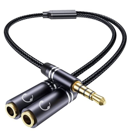 3.5mm Headphone Splitter, 36cm/14 inch Hi-Fi Sounds Extension Cable Audio Stereo Y Splitters, 3.5 mm Male to 2 Female (TRRS - 4 Pole), Nylon-Braided Aux Cable Compatible with PS4, Switch & More - style: 1 Pack Y Headphone Splitter