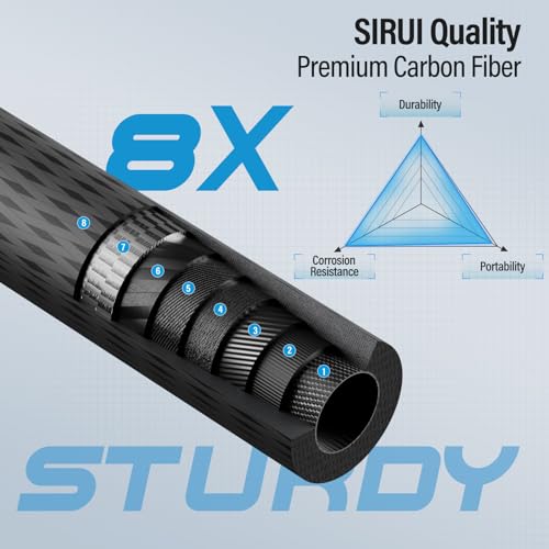 SIRUI Traveler 7C Camera Tripod 65.55 inches Carbon Fiber Arca Tripod with E-10 360° Panorama Ball Head and Arca Swiss Quick Release Plate Load Capacity Up to 17.6lbs, Convertible to Monopod | 17.6LB Load, Arca Swiss QR Plate, Converts To Monopod, DSLR, M
