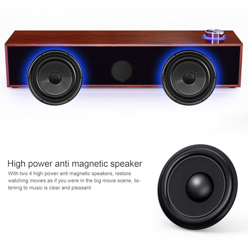 Wood Computer Speakers for Desktop, Mini Sound Bar Speaker with Stereo Sound, USB Powered Small PC Speakers, with Volume Knob, 3.5mm AUX Plug & , Plug and Play