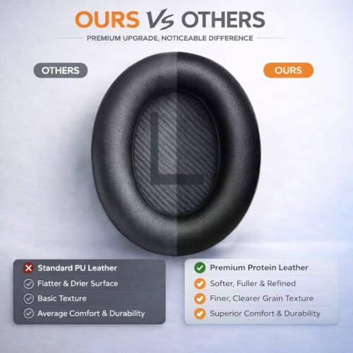 Replacement Ear Pads for Bose QuietComfort 35 (QC35) & Quiet Comfort 35 II (QC 35 ii) Headphones, EarPads Cushions with Noise Isolation Memory Foam, Softer Protein Leather, Added Thickness | EarPads Cushions with Noise Isolation Memory Foam, Softer Protei