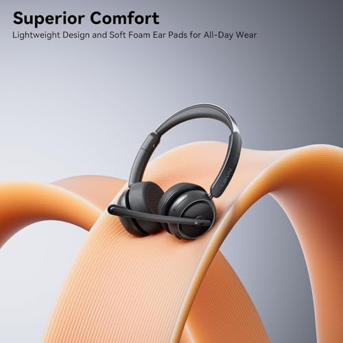 Wireless Headset with Mic for Work, Bluetooth Headset with Microphone AI Noise Cancelling & Mute Button, Wireless Headphones with Mic for Work/Home/Office/Call Center/PC/Laptop/Computer/Teams/Zoom