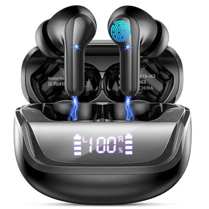 Wireless Earbuds, Bluetooth 5.4 Headphones with ENC Noise Canceling Mics, 45H Playtime Dual LED Display, in-Ear Earphones Deep Bass Stereo, IP7 Waterproof Wireless Headphones for Android iOS - color: Black