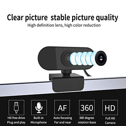 1080P USB Webcam, HD Computer Camera with Microphone and 360 Degree Rotation, for Video Conferencing Online Teaching and Desktop Laptop PC (Black)