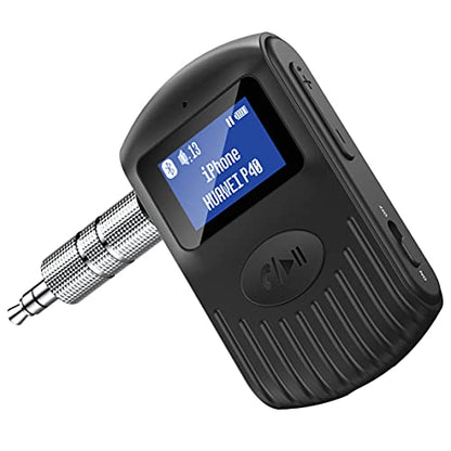 COMSOON Bluetooth Receiver, Black, 3.5mm AUX Bluetooth 5.0 Adapter | LCD Screen, Portable for Car/Home Stereo/Speaker/Wired Headphones, Noise Cancelling, Hands-Free Calling/Music Streaming