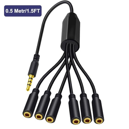 1.6ft 1/8” 3.5mm TRRS Extension Stereo Audio Cable, 1 Male to 5 Female Splitter Aux Cord, 4 Pole Jack Headphone MIC Extender for Smart Phones, MP3, Laptops, Don’t Support MIC of IOS Headphone - style: 1 to 5