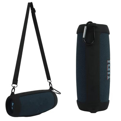 Silicone Case Cover for J.BL Charge 5 Bluetooth Speaker, Portable Travel Carrying Protective Sleeve Skin Case with Shoulder Strap and Carabiner (Black) - color: Black