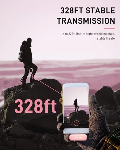 MAONO Wireless-Lavalier-Microphone for iPhone iPad, Wireless Lapel Mic with 48KHz/16Bit, Noise Cancellation, 328ft Range, 18H Battery for TikTok, YouTube, Vlogging, Video Recording, Streaming (Pink)