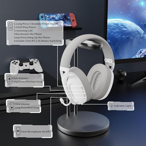 ZIYOU LANG L80 Ultralight Over Ear Tri Mode Wireless Gaming Headset-White | 2.4Ghz USB C and A Dongle/Bluetooth 5.3/3.5mm Wired,Detachable Mic,Stereo Sound,600mAh Battery for PC Win Mac PS4 PS5 Switch - color: White, size: Wired+BT+2.4Ghz