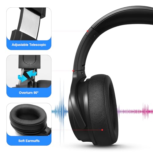 Extra Long Cord TV Headphones with Volume Control for Seniors - size: 9.6FT Black without Microphone