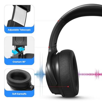 Extra Long Cord TV Headphones with Volume Control for Seniors - size: 9.6FT Black without Microphone