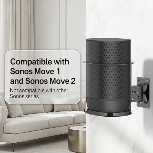 2 Pack Adjustable Speaker Wall Mount for Sonos Move and Sonos Move 2, Wall Mounted Bracket, Adjustable Tilt and Swivel, Space Saving Speaker Holder, Black - color: Black, size: 2 Pack