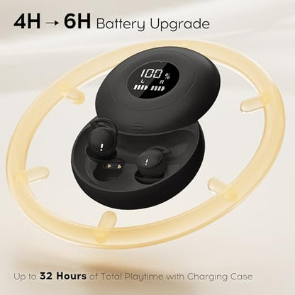 Sleep Earbuds Bluetooth 6.0, Mini Invisible Silicone Sleep Earbuds for Side Sleepers, Noise Blocking Sleeping Headphones, Hidden Earbuds with LED Display for Small Ears, Sleep & Relax（Black） - color: Black