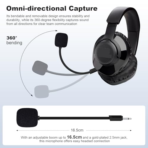 Toxaoii Replacement Microphone Compatible with JBL Quantum 100/350/100P/100X/360P Gaming Headset 2.5mm Detachable 100 Boom Microphone Piece Noise Cancelling with Foam for PC, Xbox One, PS4, PS5