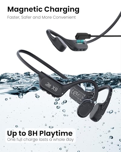 Swimming Headphones - Bone Conduction Bluetooth 6.0 Open Ear Sports Headset, IP68 Waterproof Built-in MP3 Player 32G Memory, for Running, Cycling (Black)