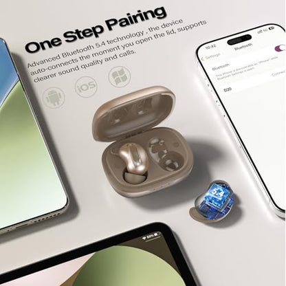 Sleep Earbuds, Mini ANC Wireless Earbuds Bluetooth 5.4 Headphones Deep Bass Stereo, 48H Playtime Ear Buds, 4 ENC Noise Cancelling Mic, IP7 In Ear Earphones for Side Sleepers,Touch Control, Velvet Gold