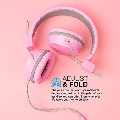 JLab JBuddies Studio on-Ear Kids Wired Headphones with mic, Volume Limiter, Foldable, Adjustable, Noise Isolation, Pink - color: Pink, size: Headphones