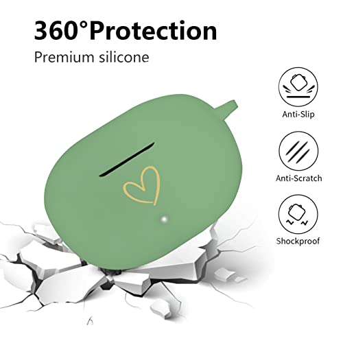 Compatible with Beats Studio Buds 2021, Soft Silicone Case with Gold Heart Pattern for Beats Studio Buds Case with Cute Butterfly Keychain for Girls Women (Matcha Green) - color: Matcha Green