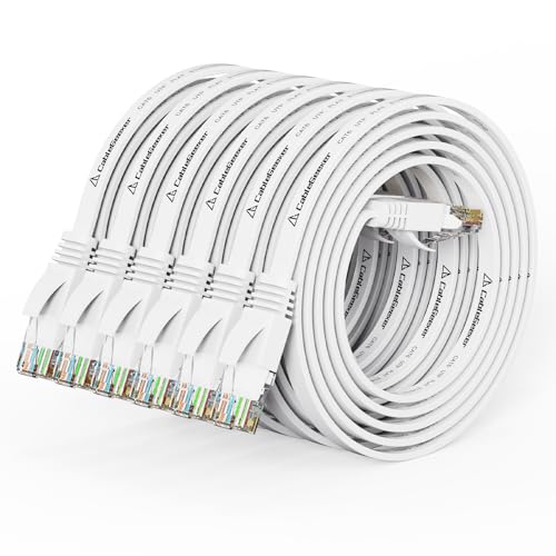 Cat 6 Flat Ethernet Cable 3ft 6Pack, 10Gbps, White | OFC Bare Copper 30AWG UTP Patch Cable, 550MHz, RJ45 Gold-Plated, Snag-Less Boots, Ideal for Gaming, Streaming, Router - color: White-Flat, size: 3ft