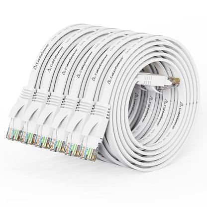 Cat 6 Flat Ethernet Cable 3ft 6Pack, 10Gbps, White | OFC Bare Copper 30AWG UTP Patch Cable, 550MHz, RJ45 Gold-Plated, Snag-Less Boots, Ideal for Gaming, Streaming, Router - color: White-Flat, size: 3ft