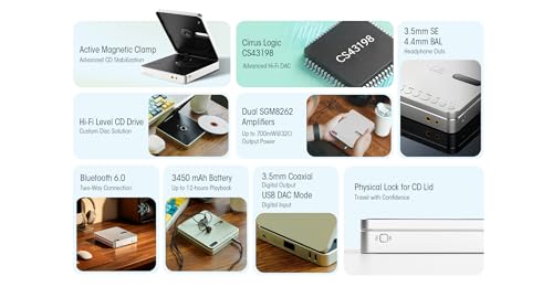 SHANLING EC Play Hi-Fi Portable CD Player, USB DAC CD Player with Dual CS43198 DAC & 700mW Balanced Output, Bluetooth 6.0 LDAC Receiver, 384kHz/32bit, 12H Battery, 4.4mm/3.5mm/Coaxial Output(Silver) - color: EC Play Silver