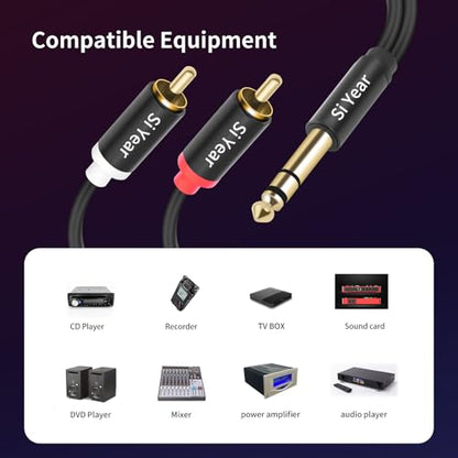 1/4 to Dual RCA Y Splitter Cable,6.35mm Stereo Jack to RCA Male Audio Cable Quarter inch TRS to Dual RCA Insert Cable (3M/10FT) - color: 6.35-2RCA-3M