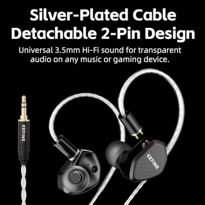 Klean Hi-Fi in Ear Monitor, Wired Gaming Earbuds, 10mm DLC Diaphragm Dynamic Driver, Wired Earphones, Interchangeable Tuning Nozzles, HiFi IEM for Audiophile, Musician & Gaming(Black, 3.5mm)