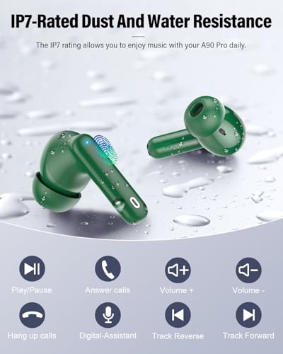 Wireless Earbuds, Bluetooth 5.4 Headphones Bass Stereo/Clear Calls, Green | Ear Buds with Noise Cancelling Mic LED Display in Ear Earphones IP7 Waterproof 36H Bluetooth Earbuds for Phones/Sport/Laptop - color: Green