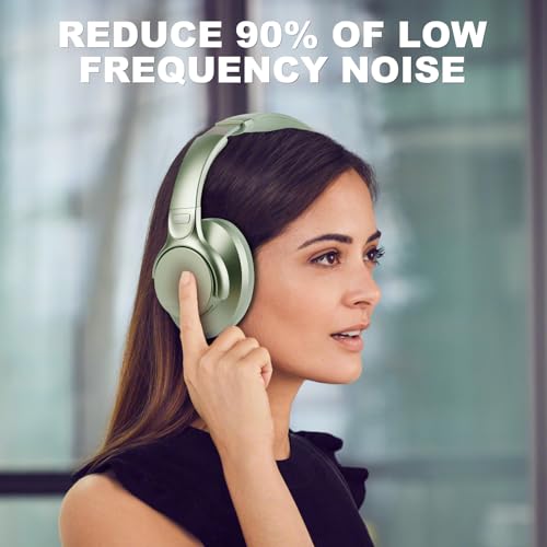 TUINYO Bluetooth Headphones Wireless, Over Ear Stereo Wireless Headset 40H Playtime with deep bass, Soft Memory-Protein Earmuffs, Built-in Mic Wired Mode PC/Cell Phones/TV-White - color: Green