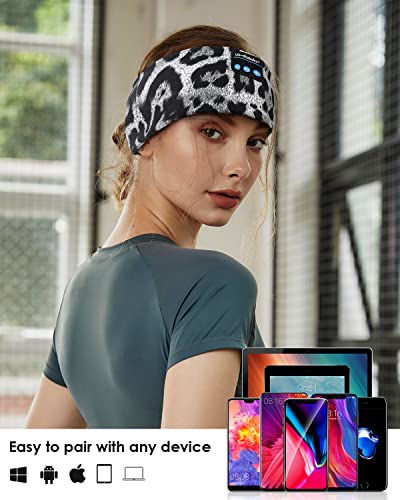 LC-dolida Sleep Headphones Headband Bluetooth 5.4, Sports Headband Earphones Wireless with Speaker Microphone USB C for Women Sleeping Gift Workout Jogging Yoga Insomnia Travel Meditation - color: Leopard