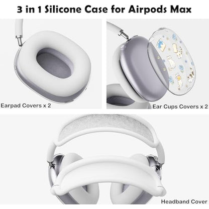 for AirPods Max Headphones Kitten Cat Ear Covers for AirPods Max 2 | Cute Clear Ear Cups Cover | White Silicone Ear Pad Case Headband Cover for Apple AirPods Max 2/1 (2026/2024/2020) - color: Cat B/White