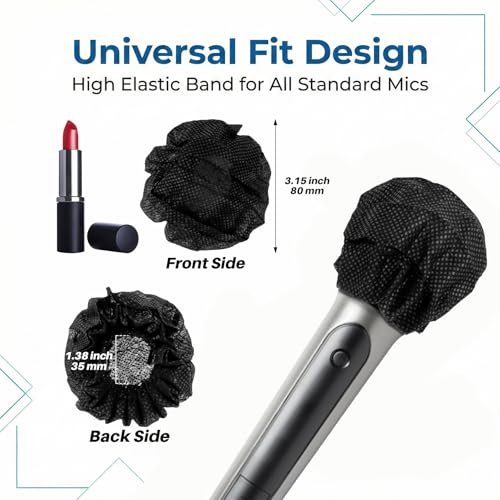 MAQIHAN 100PCS Disposable Microphone Cover - Black Mic Cover Handheld | Microphone Windscreen Bulk Fits Handheld Mics, Microphone Pop Filter, Microphone Mufflter, Protective Cap for KTV Karaoke Bar