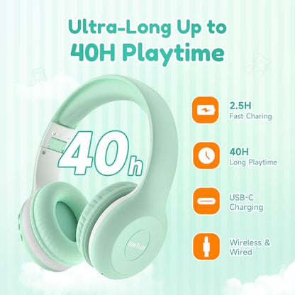 EarFun K2 Kids Bluetooth Headphones for School, Kids Headphones with Mic - color: Green
