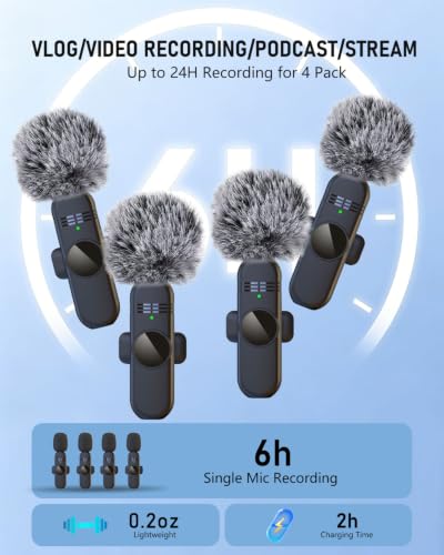 4 Mini Wireless Lavalier Mic for iPhone Android Phone Pad Computer