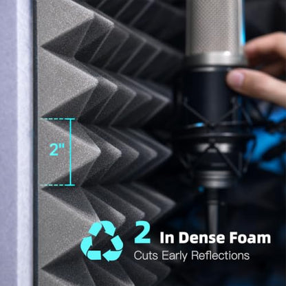 Portable Vocal Booth, 28 Inch Desktop Sound Isolation Recording Booth Box, Foldable Microphone Isolation Shield with 2 Inch Acoustic Foam for Podcast, Voice Over, Singing, Studio (Grey)
