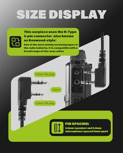 2-Pack K-Type Air Tube Headset Earpiece with Mic PTT for Global-ptt G0 G5 and Compatible with Rapid Radios Kenwood SAMCOM Two Way Walkie Talkies (K-Type) - style: K-Type