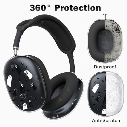 for AirPods Max Headphones Halloween Ear Covers for AirPods Max 2 | Cute Ghost Bat Clear Ear Cups Cover | Black Silicone Ear Pad Case Headband Cover for Apple AirPods Max 2/1 (2026/2024/2020) - color: Ghost E/Black