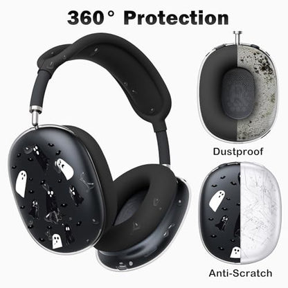 for AirPods Max Headphones Halloween Ear Covers for AirPods Max 2 | Cute Ghost Bat Clear Ear Cups Cover | Black Silicone Ear Pad Case Headband Cover for Apple AirPods Max 2/1 (2026/2024/2020) - color: Ghost E/Black