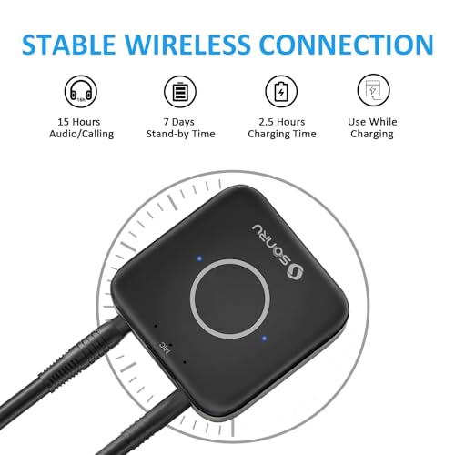 Bluetooth 5.3 Adapter Hi-Fi Equipment for Car Wireless Audio Receiver with 3.5mm AUX RCA Cable, Noise Cancellation, Dual AUX Outputs for Home Speakers Wired Headphones