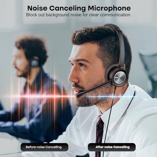 MAIRDI USB Headset with Microphpne, Wired PC Headset with Mic Noise Canceling & Mute for Computer Laptop Teams Zoom Office Work Call Center Business Softphone